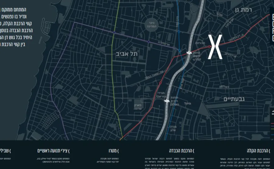 מפת התחבורה של מתחם EXCHANGE: רכבת קלה, רכבת כבדה ומטרו