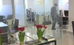 מבט דרך מחיצת זכוכית אל חלל עבודה פתוח, במשרד להשכרה 173 מ