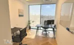חדר עבודה עם שתי עמדות, צמח ונוף העיר